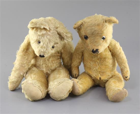 A 1930s Chiltern bear and another, tallest 15in.